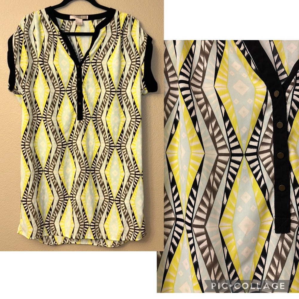 Love 21 Forever Geometric Print Tunic Mini Dress Size Large Black Green Blue